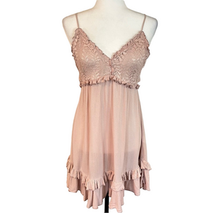 Ocean Drive Ruffle Spaghetti Strap Petal Pink Open Back Dress Medium Summer Boho